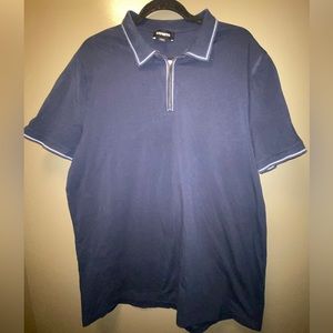 White piped blue zipper polo shirt